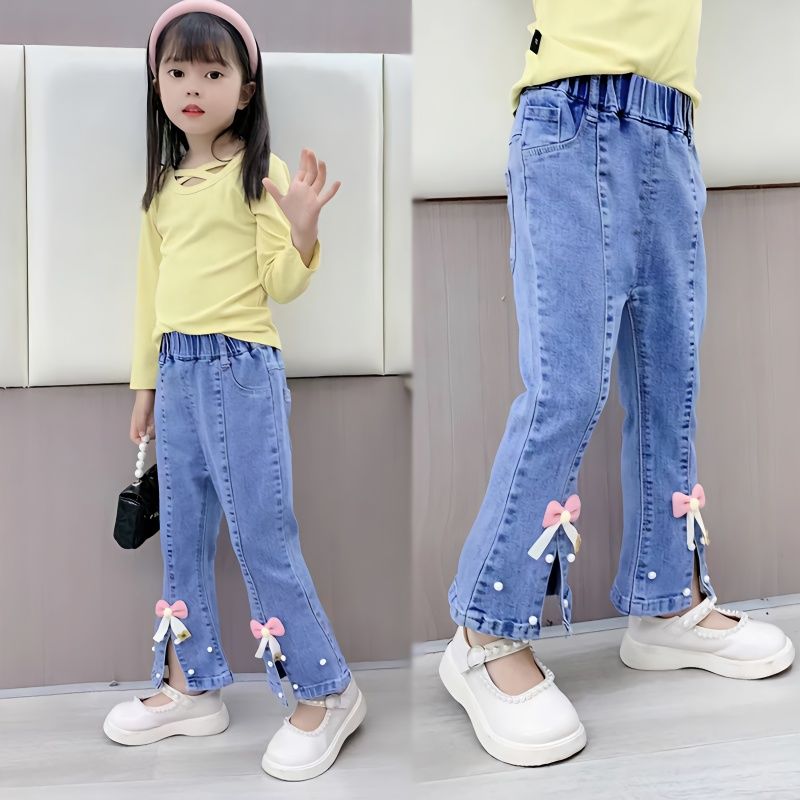 Girl Spring and Autumn Jeans 2023 Spring New Baby Girl Bell-Bottom Pants Little Girl Fashionable Korean Style Princess Style