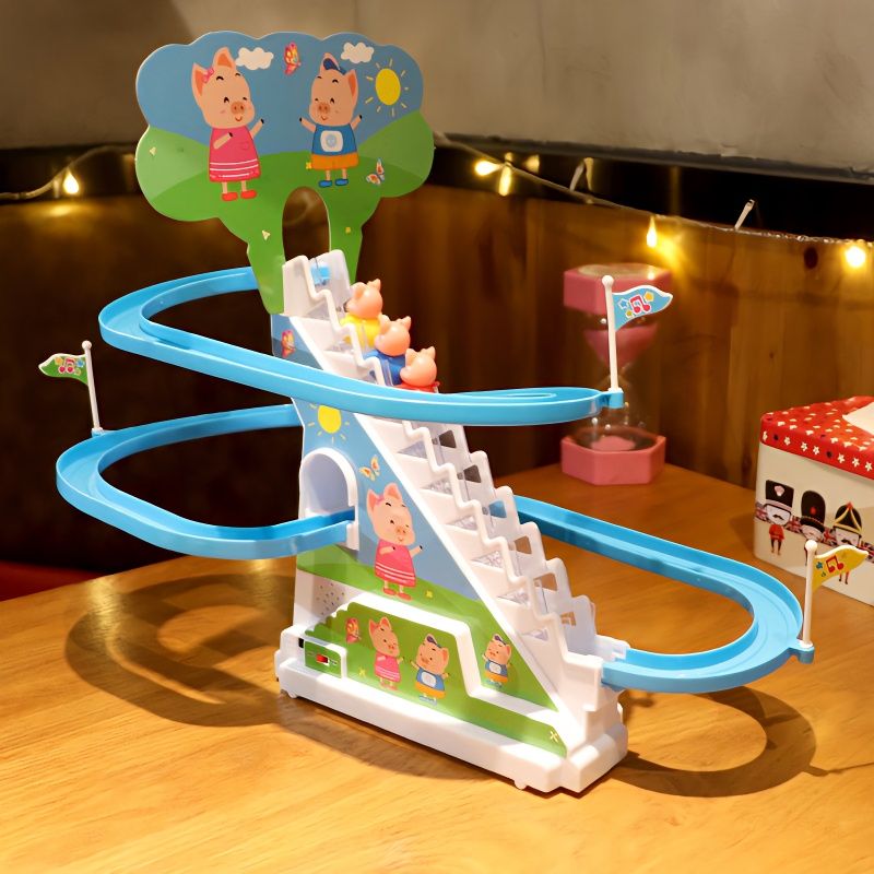 tiktok piggy climbing stairs children‘s toy page electric with slide track stairs slide page slide