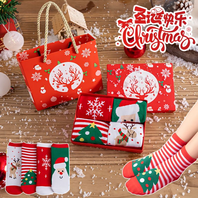 children‘s christmas socks spring and autumn gift box big red new year celebration santa claus baby cartoon tube socks