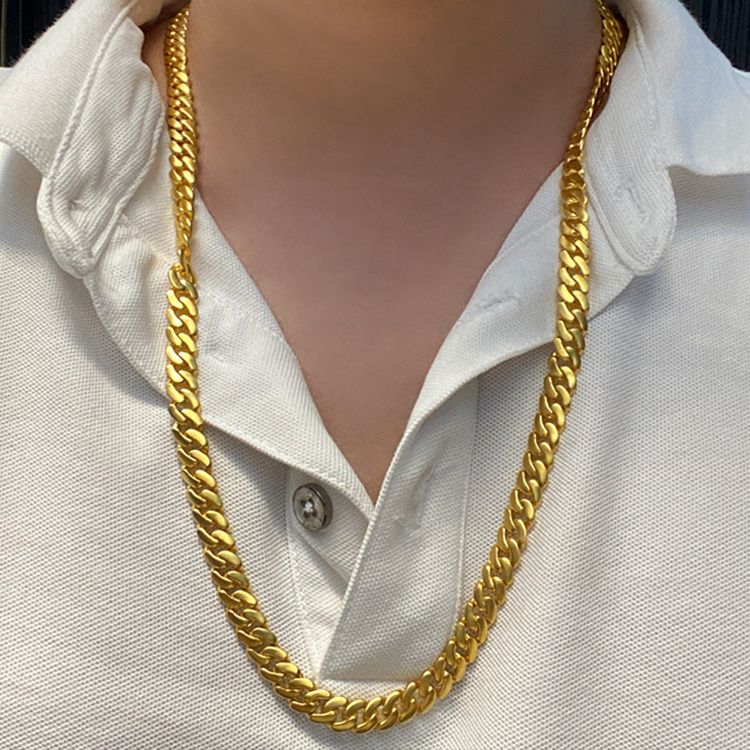 cuban pure gold necklace real gold 9999 necklace for the  side daikin chain men‘s and women‘s pure gold all-match gold color chain jewelry