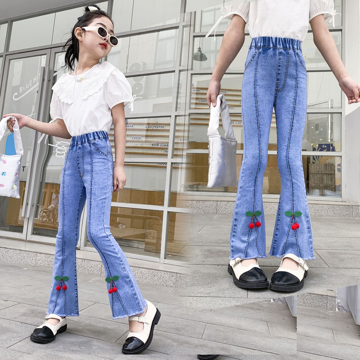 Children's Clothing Spring and Autumn 2024 New Girls' Jeans Children's Bell-Bottom Pants Casual Children and Teens Pants Thin Trousers