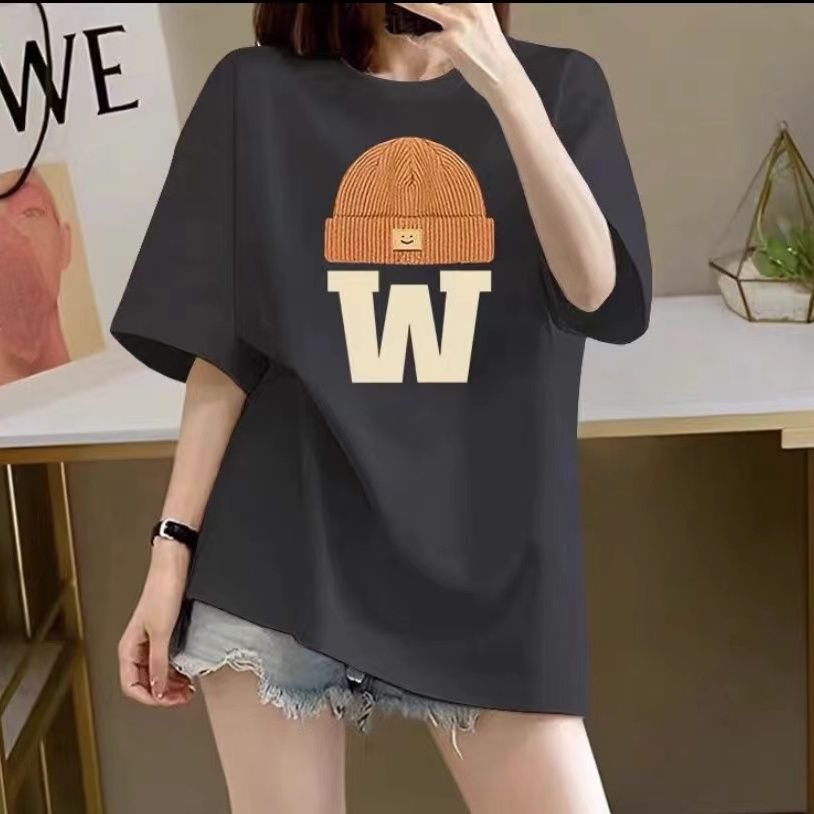 100 cotton t-shirt half sleeve summer short-sleeved 2024 summer american style loose top （hat w）