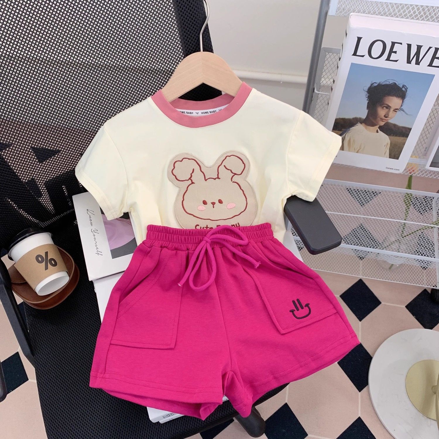 pullover girls suit summer 2024 new korean style western style children toddler short sleeve shorts casual two-piece suit suit