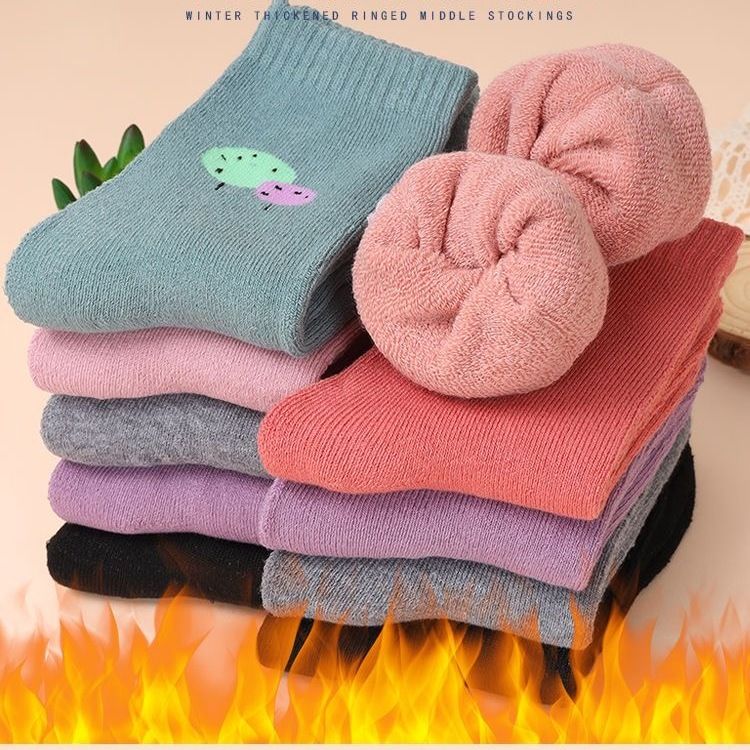 socks autumn and winter fleece lined socks elderly mother warm thick terry socks terry middle-aged long socks