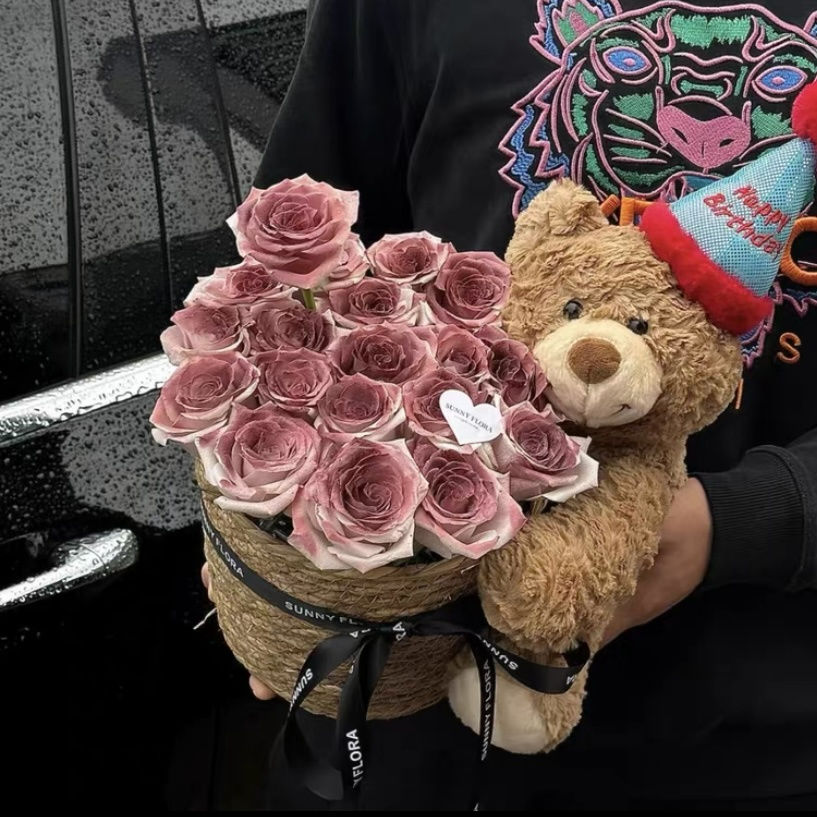 birthday bear doll bouquet preserved fresh flower rose birthday gift for girls high school entrance examination come on graduation gift