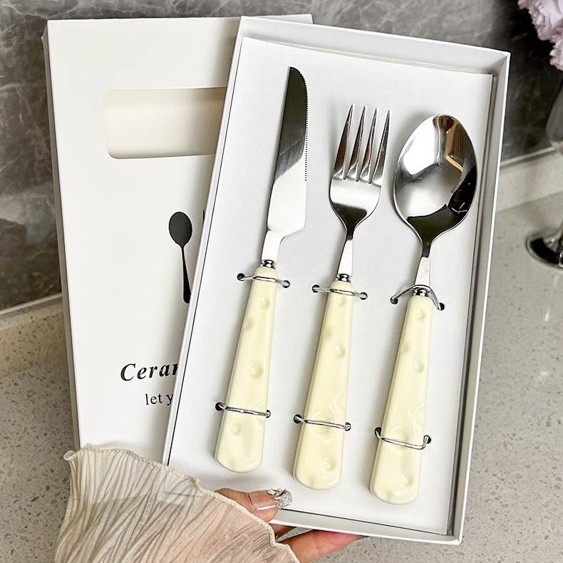 light luxury high-end good-looking stainless steel steak knife fork cheese western food full set of tableware three-piece set suit