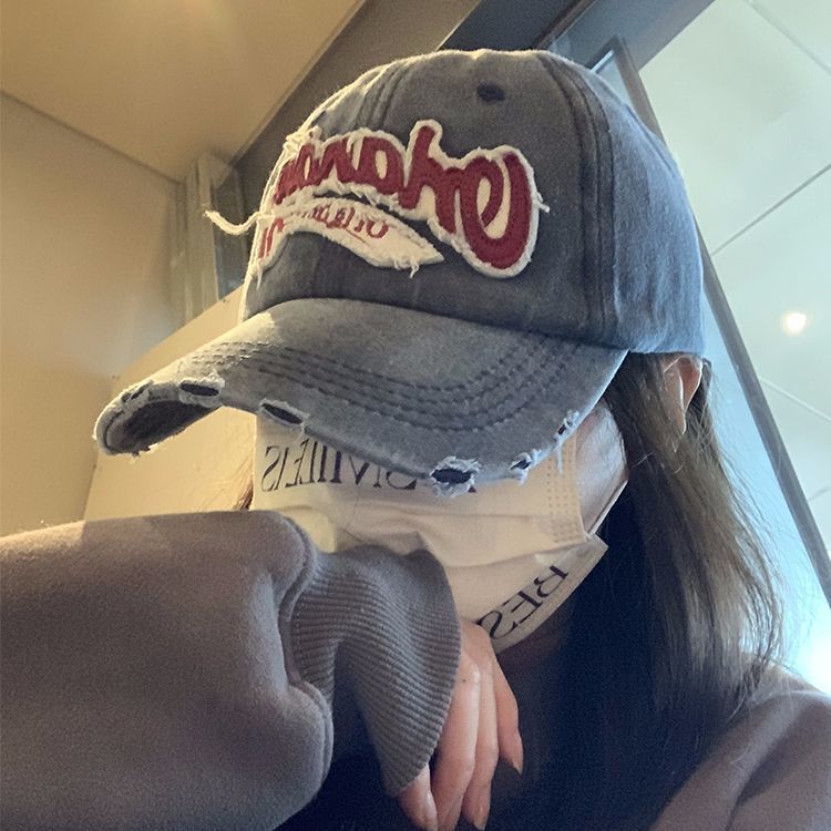 retro retro english baseball cap women‘s korean-style versatile embroidered couple hip hop curved brim washed peaked cap men‘s fashion