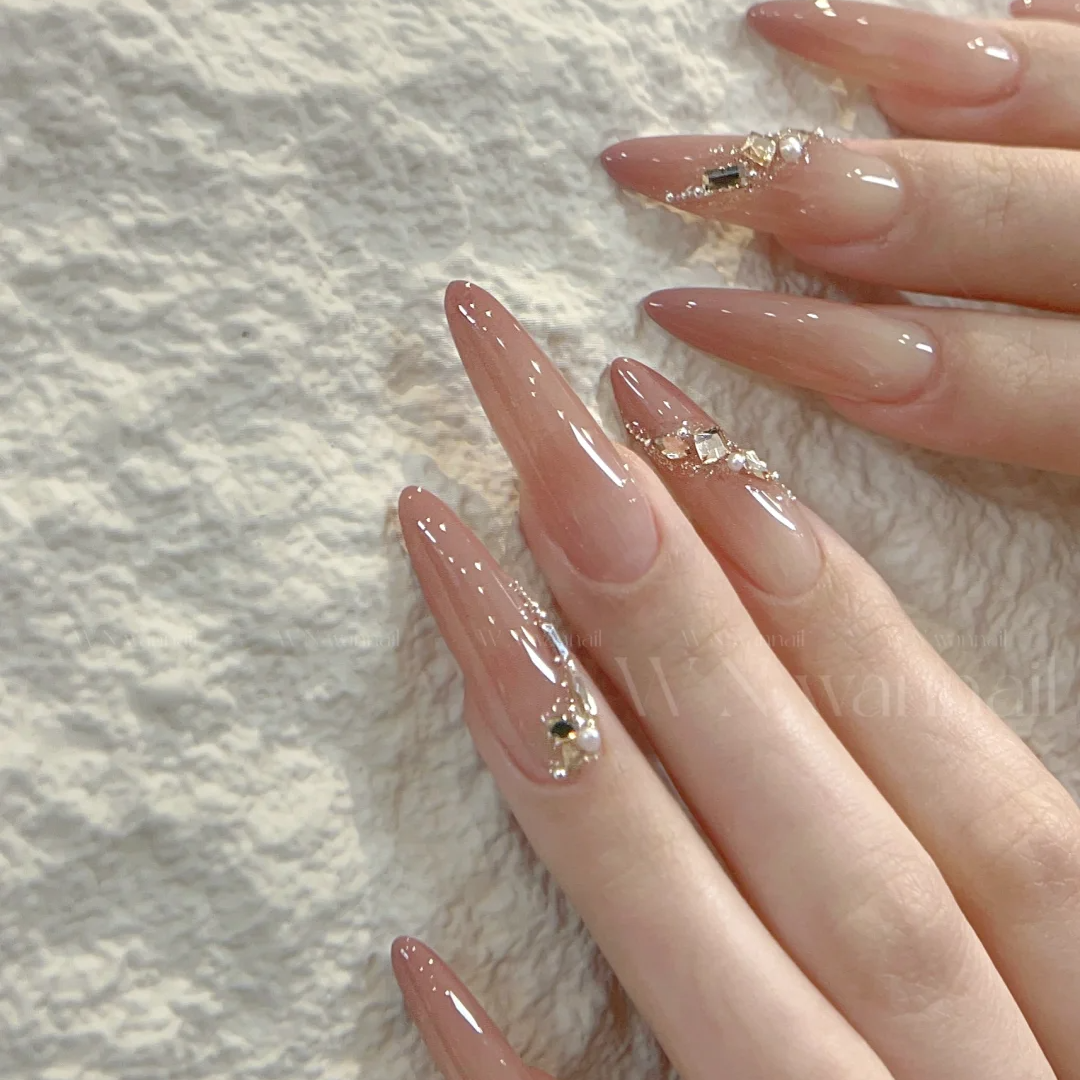 blush gold rhinestone elegant high-grade atmosphere all-matching simple style manicure handmade detachable wear nail