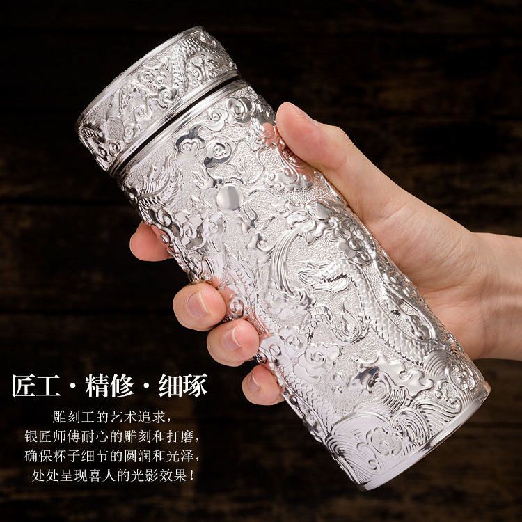 cup with nine dragons genuine goods s999 inside and outside sterling silver cup high-end gifts men‘s tea making water cup heat preservation cup silver cup