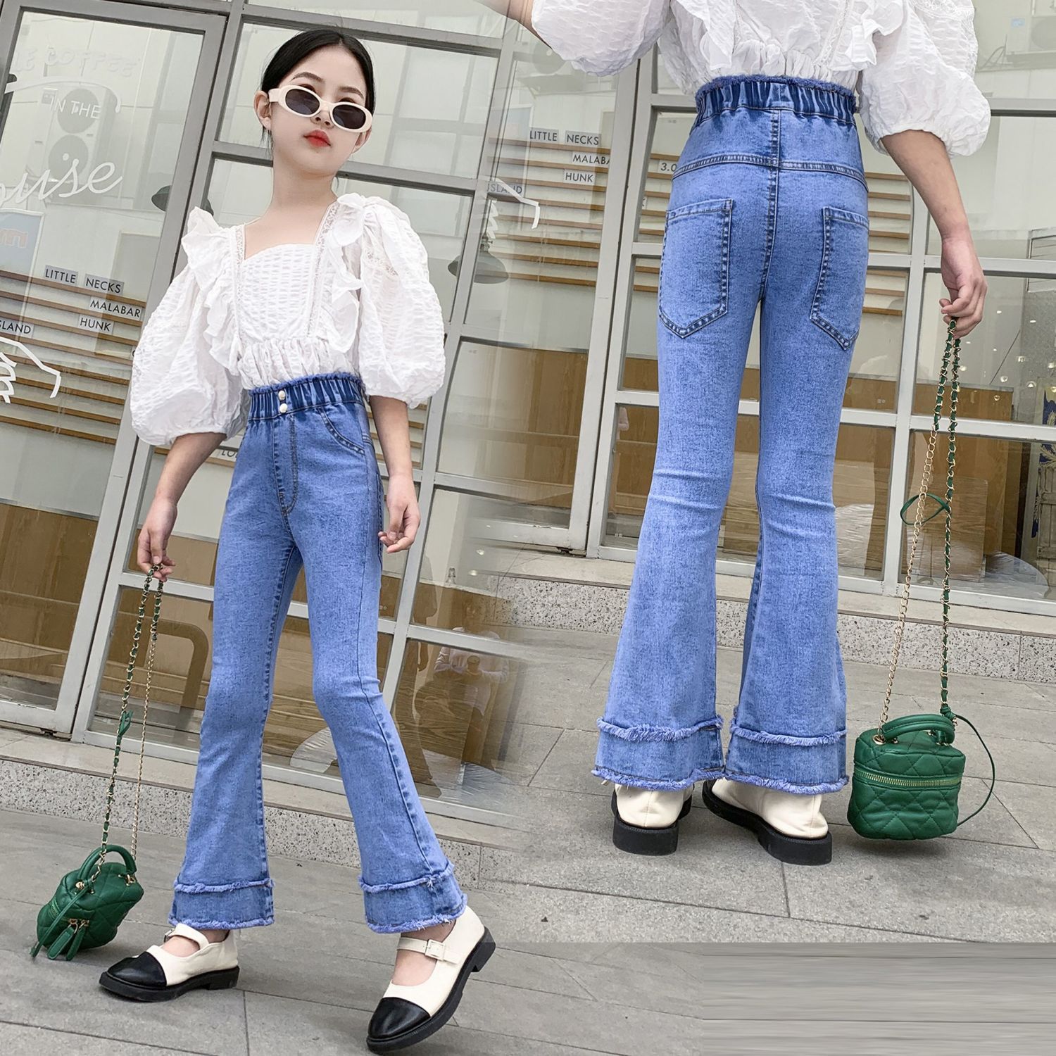 Children's Clothing Spring and Autumn 2024 New Girls' Jeans Children's Bell-Bottom Pants Casual Children and Teens Pants Thin Trousers