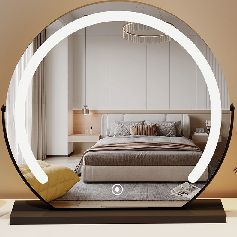 semicircle mirror makeup mirror desktop dressing table home with light smart beauty led light rotating ins style