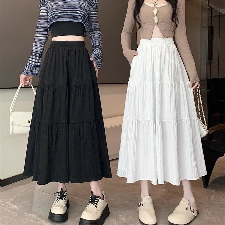 korean style niche retro a- line skirt spring women‘s 2024 new high waist slimming small mid-length skirt