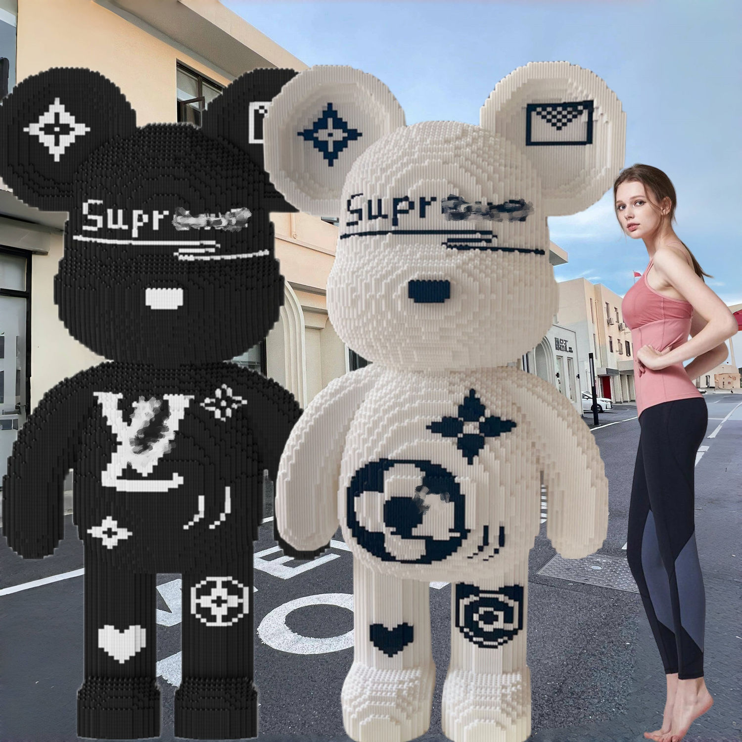 floor violent bear combination compatible with lego building blocks high difficulty assembling puzzle toy decoration valentine‘s day gift