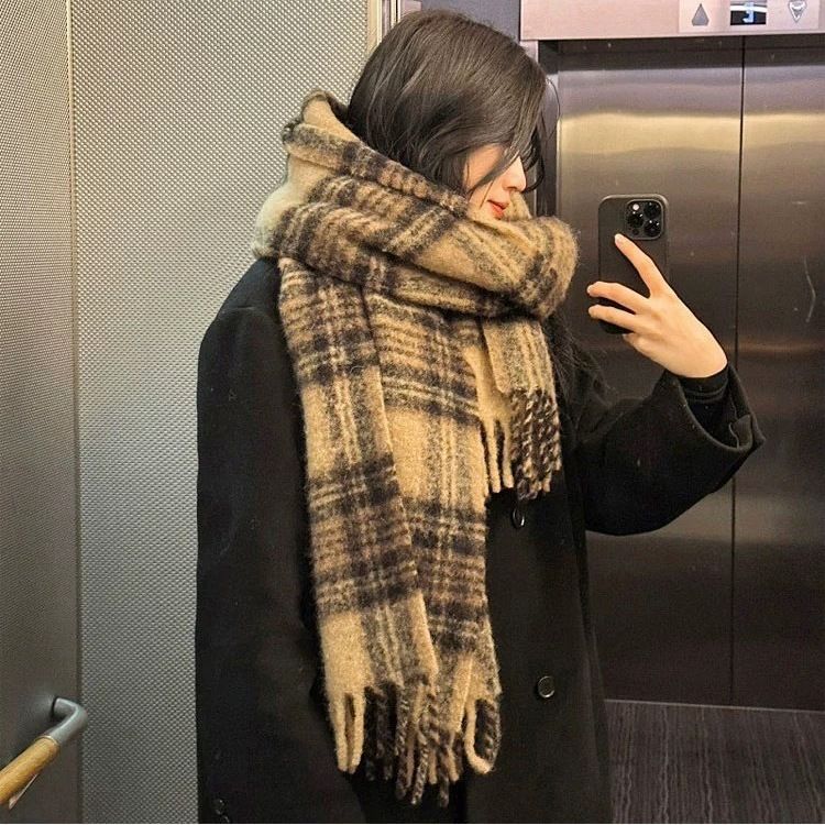 maillard scarf atmosphere winter plaid advanced scarf tassel thickened all-matching couple warm student shawl