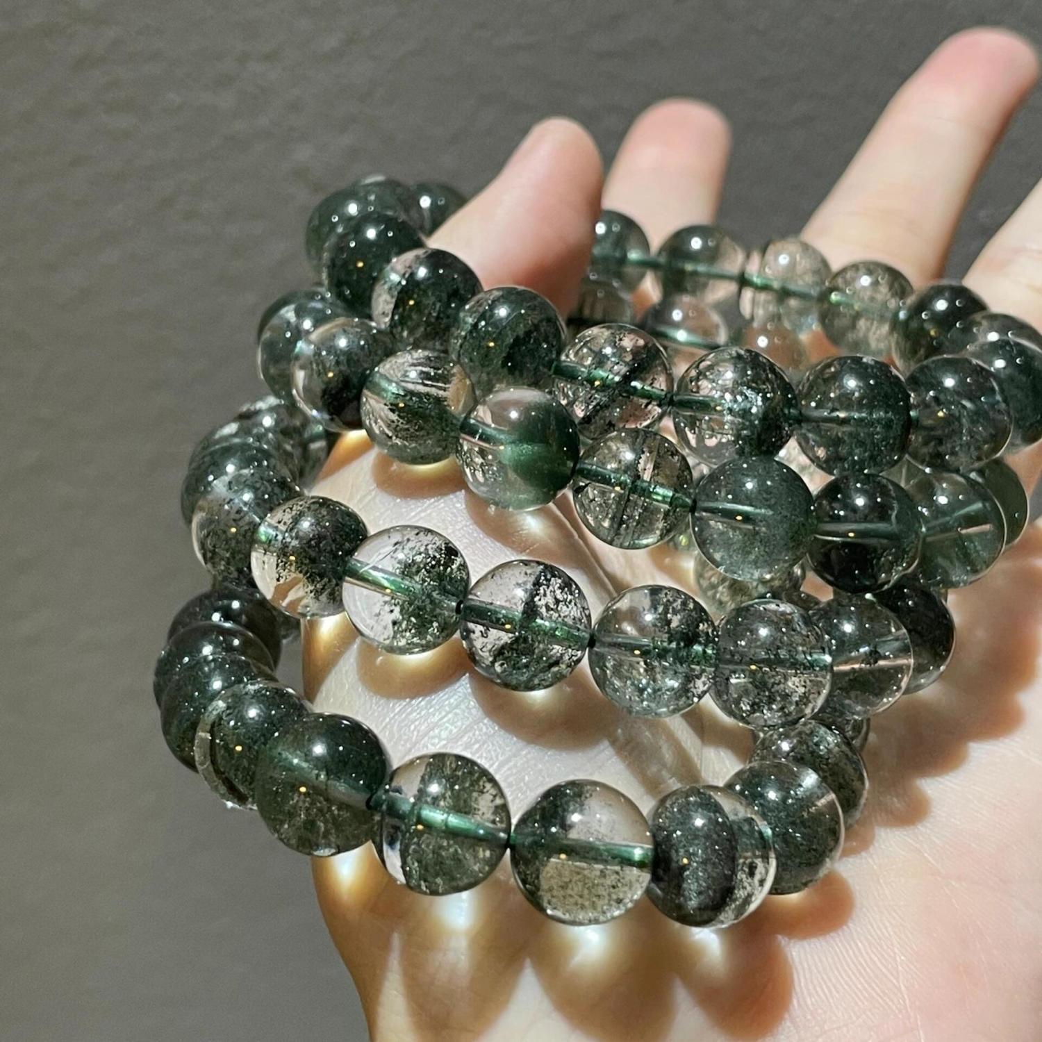 new year new chinese style green phantom quartz bracelet green quartz rutilated genuine bracelet two-dimensional diy bulk beads beads string student