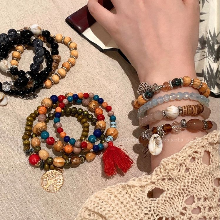 tibetan style wooden beaded bracelet set female autumn and winter niche design high-grade bracelet couple gift bracelet