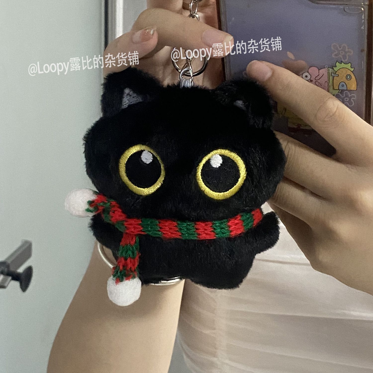 new cute red green scarf small black  plush doll creative girls‘ bags pendant couple ins gift