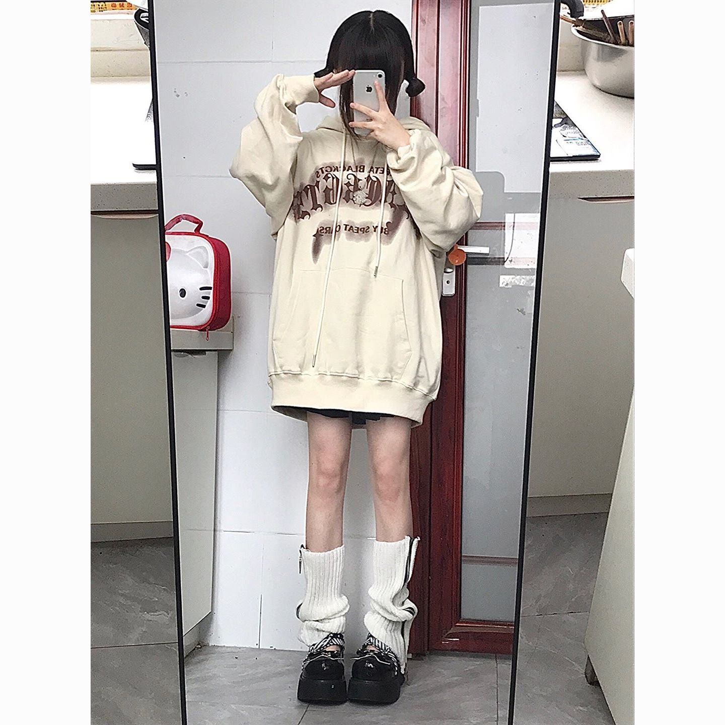 super popular hooded sweater women‘s personality all-match niche winter new printing korean style lazy style loose long sleeve top