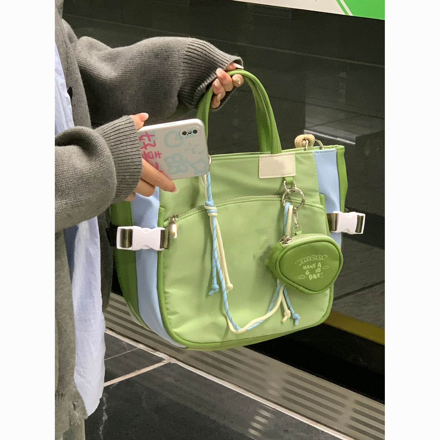 niche advanced sentong qin tote bag female 2024 new japanese cute girl embroidery canvas shoulder bag