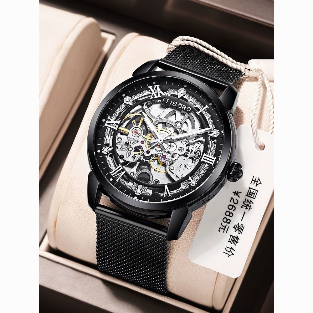 black warrior high-end men‘s watch men‘s mechanical watch automatic tourbillon huaqiang north hollow waterproof luminous