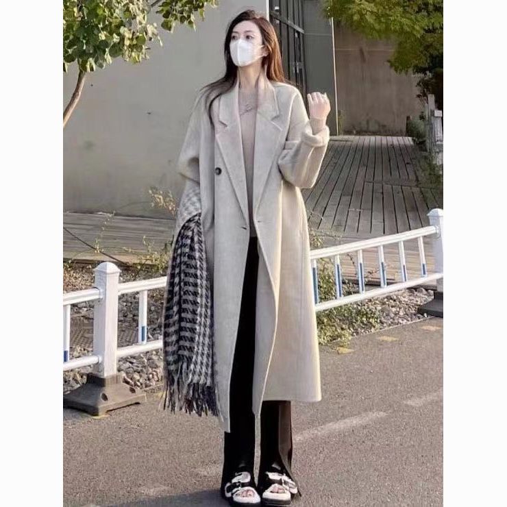 college style woolen coat women‘s autumn and winter new korean style woolen button mid-length woolen coat casual top