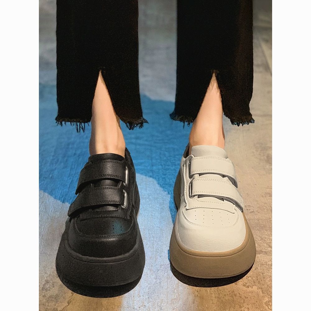 2024 new spring thick-soled maillard all-match white shoes women‘s velcro ins style high-looking board shoes