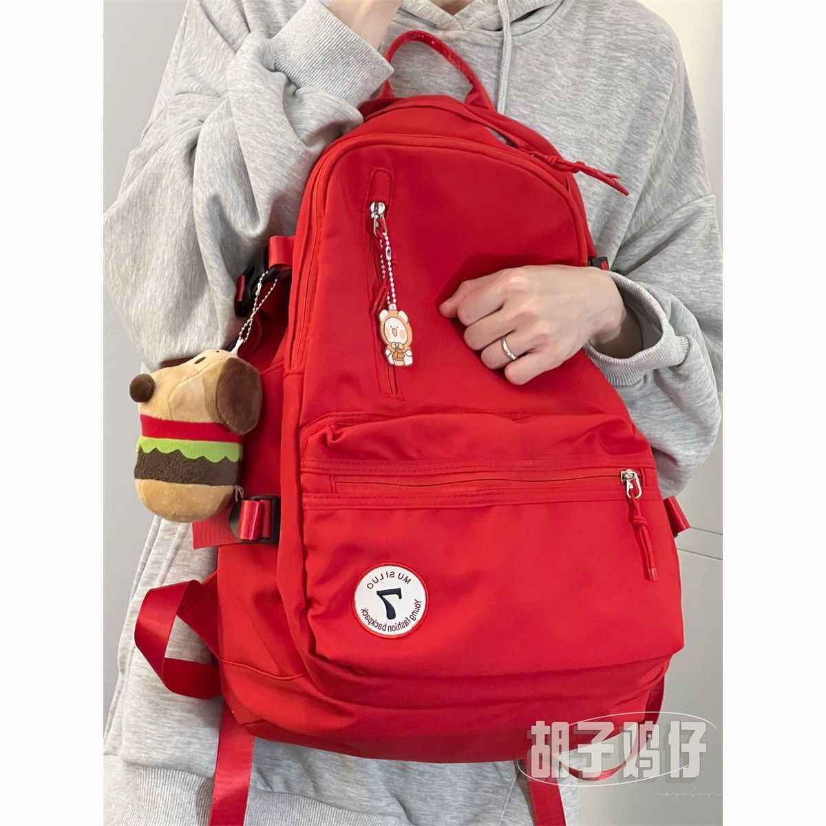 simple all-match college student red backpack female japanese ins style middle school students schoolbag large-capacity backpack