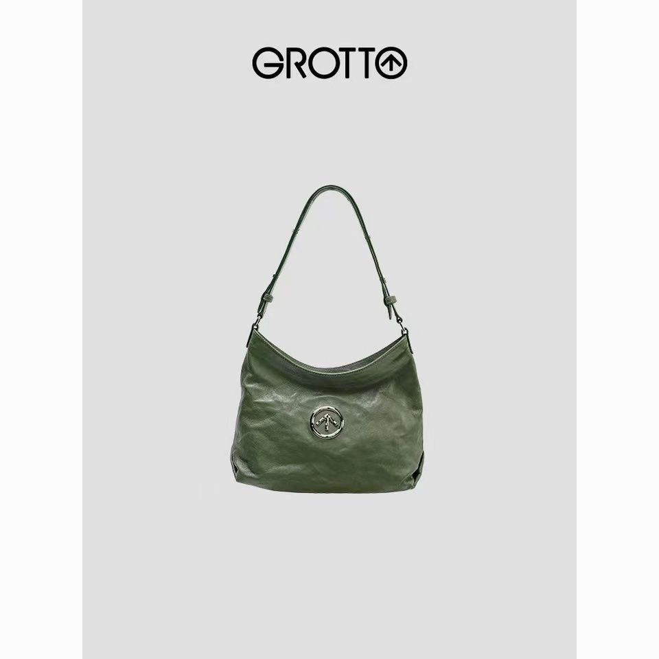 grotto spring new green stone hobo italian vegetable tanned pleated sheepskin shoulder crossbody soft bag