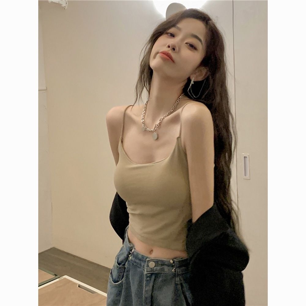 solid color sling bottoming small vest tube top padded hong kong style all-matching can be worn outside hot girl slim fit small inner wear blouse