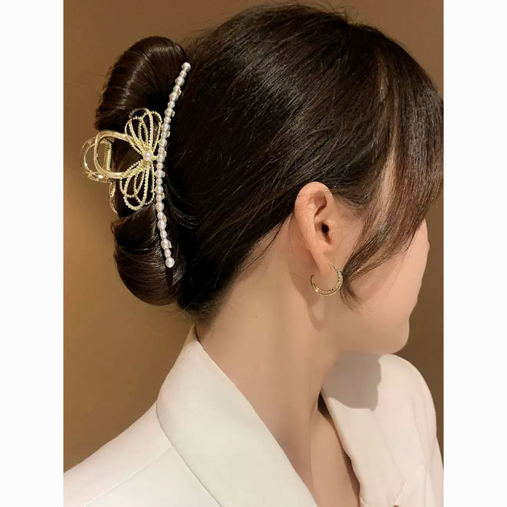 new year new style metal pearl large grip women‘s high-grade light luxury shark clip hair clip new year essential headdress