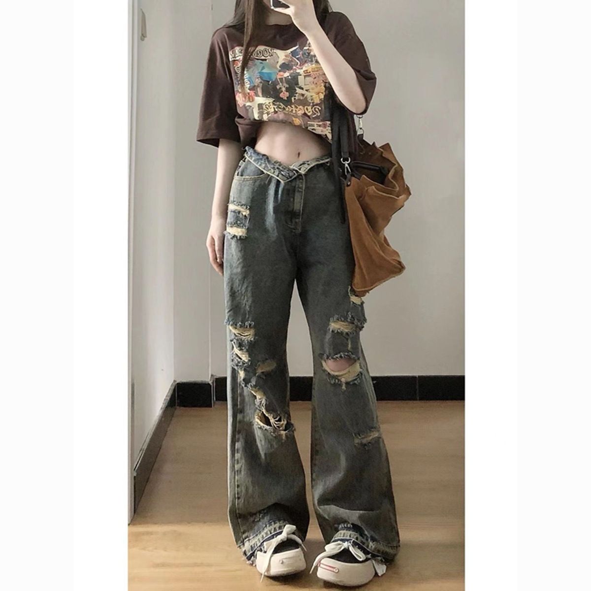 [shop owner recommended style in stock] fat girl trousers jeans ruan shuai retro hong kong style jeans small fashion