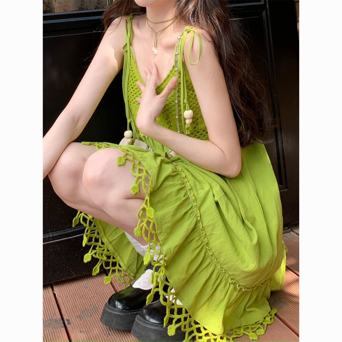 theture original creative daytime dish sling draping effect dress women‘s summer design sense seaside vacation skirt