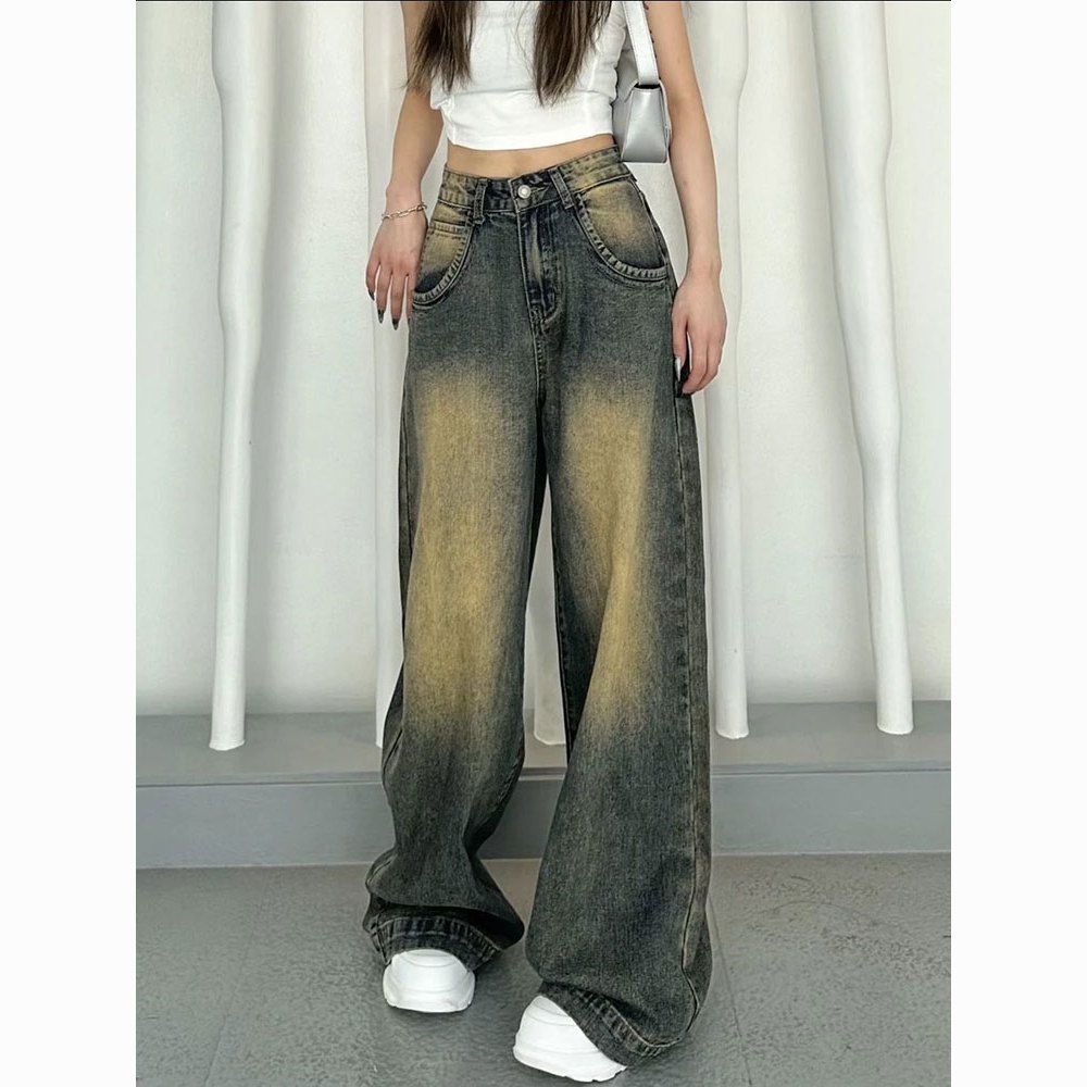 beautiful dynamic early autumn new retro easy matching jeans women‘s trousers 2023 hot high waist figure flattering wide leg pants