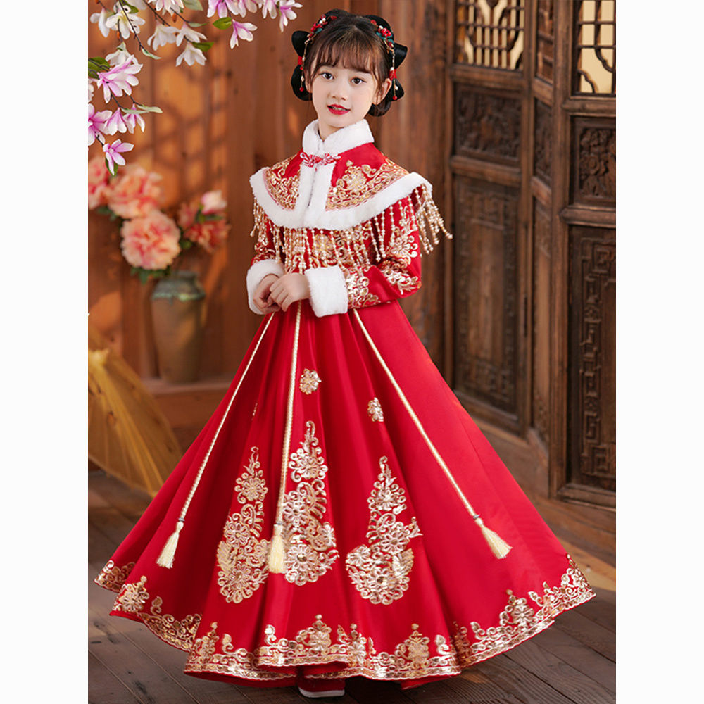 girls‘ autumn suit dress children‘s new year clothes winter clothing 2024 new children‘s skirt winter hanfu winter