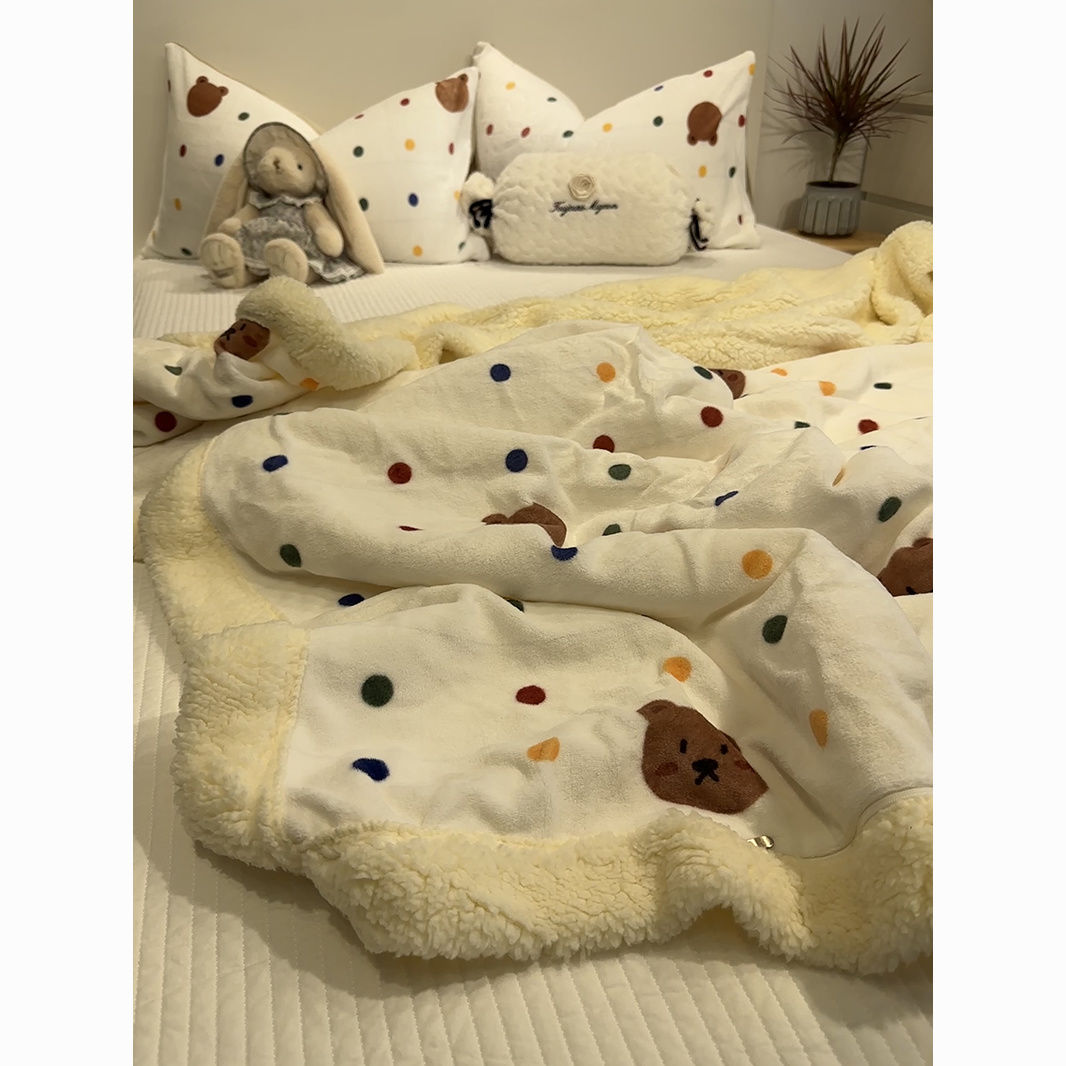 cartoon cute polka dot bear fresh lambswool casual blanket blanket warm thickened milk coral fleece cover blanket