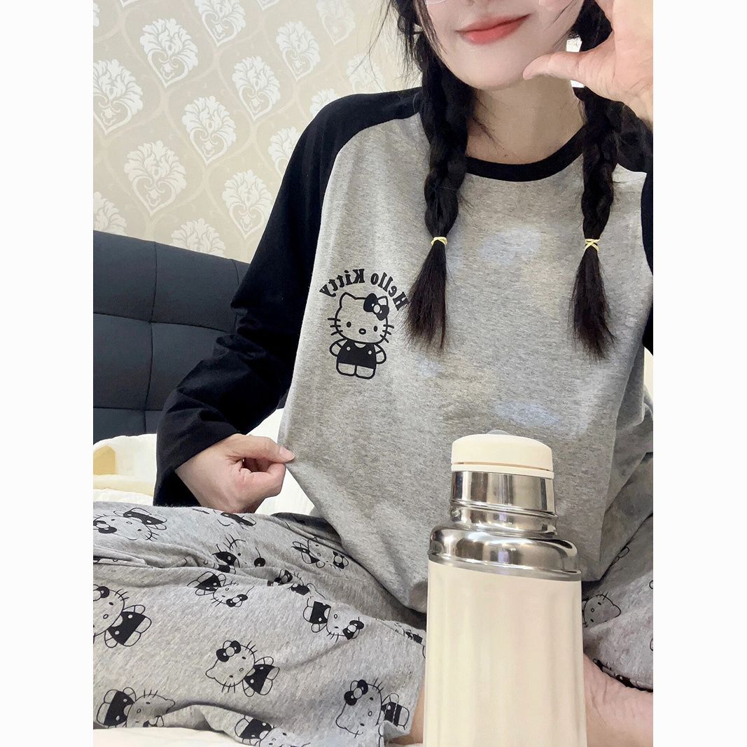 ins cute  printed long-sleeved pajamas women‘s spring and autumn 2023 new t-shirt trousers homewear suit