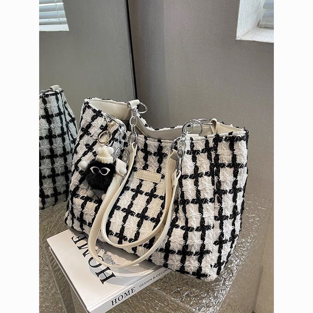 tote bag women‘s large capacity bag 2024 new spring fashion plaid shoulder bag versatile commuter big bag women‘s bag