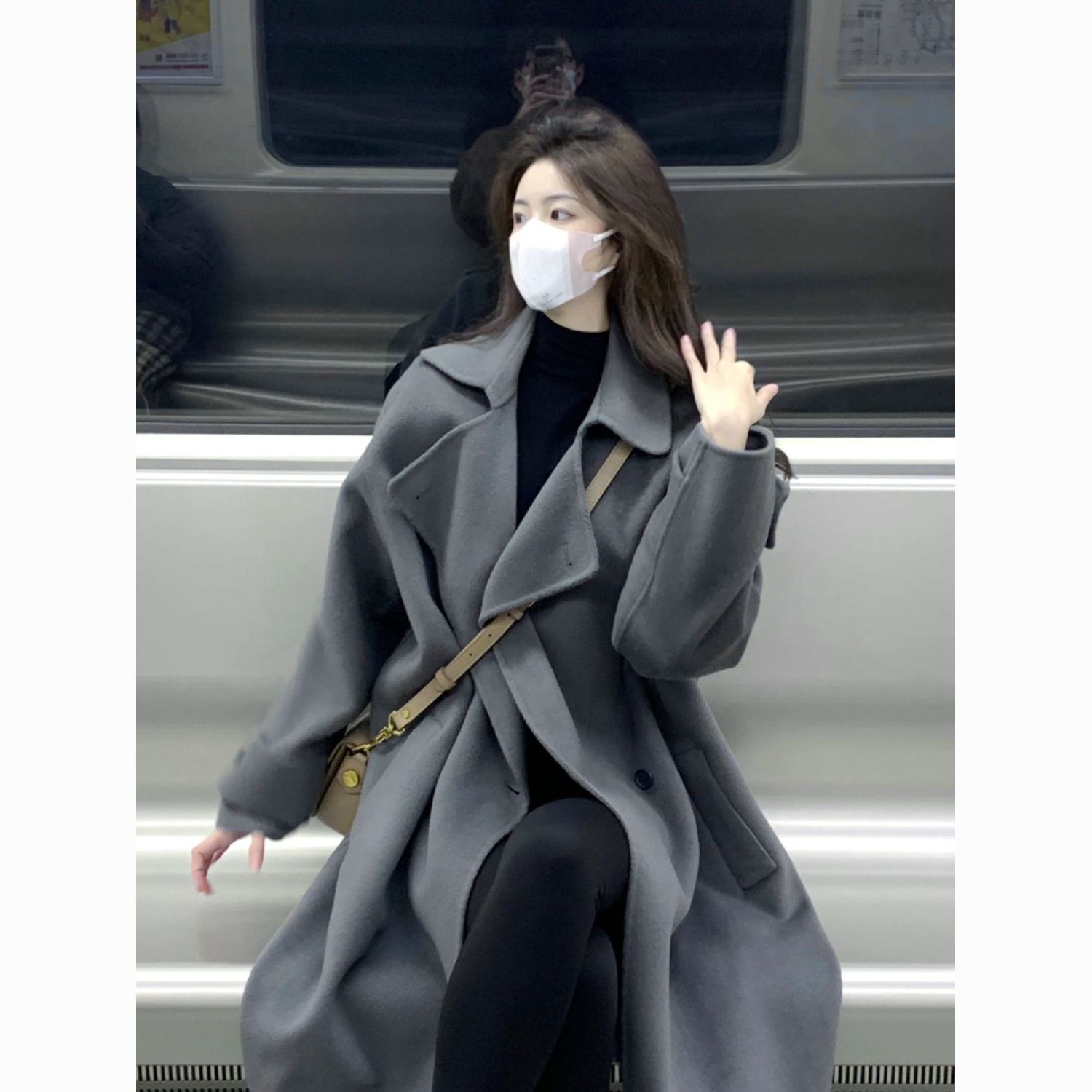 gray woolen overcoat for women 2024 autumn and winter new woolen coat high sense small korean style hepburn style thickened