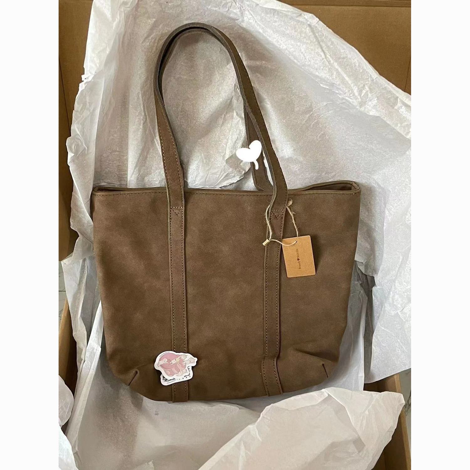 bm brown shoulder bag for women 2023 new suede tote bag large capacity with zipper fashion women‘s simple handbag