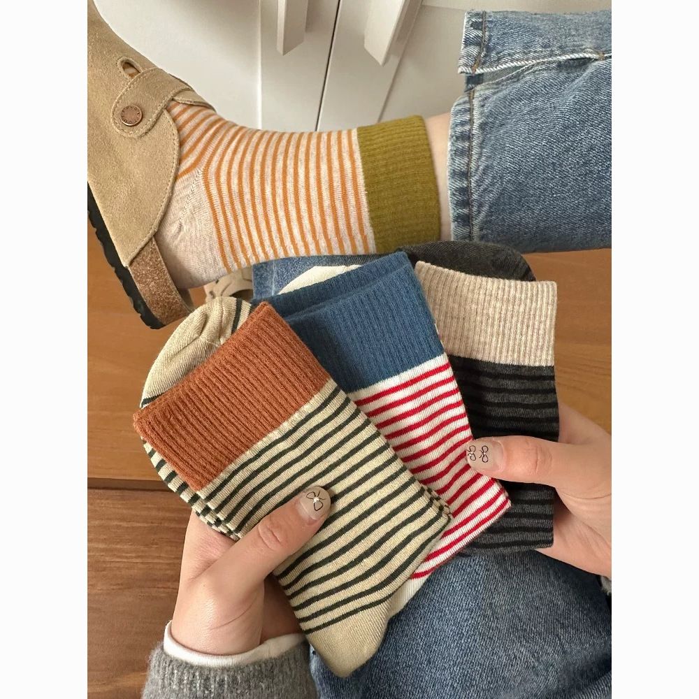 women‘s socks japanese style stripe tube socks winter long socks all-match pure cotton ins popular net red korean style loose socks