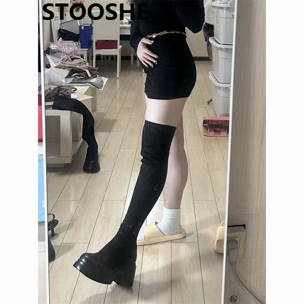 stretch boots women‘s new slimming over the knee boots winter thick bottom european and american style boots over-the-knee skinny boots long rider boots