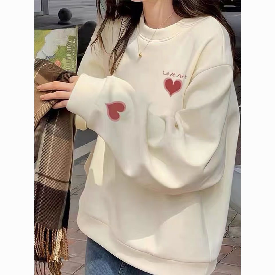 lovely oversize autumn and winter cute hoodless sweater women‘s loose slimming niche long sleeve round neck top school uniform