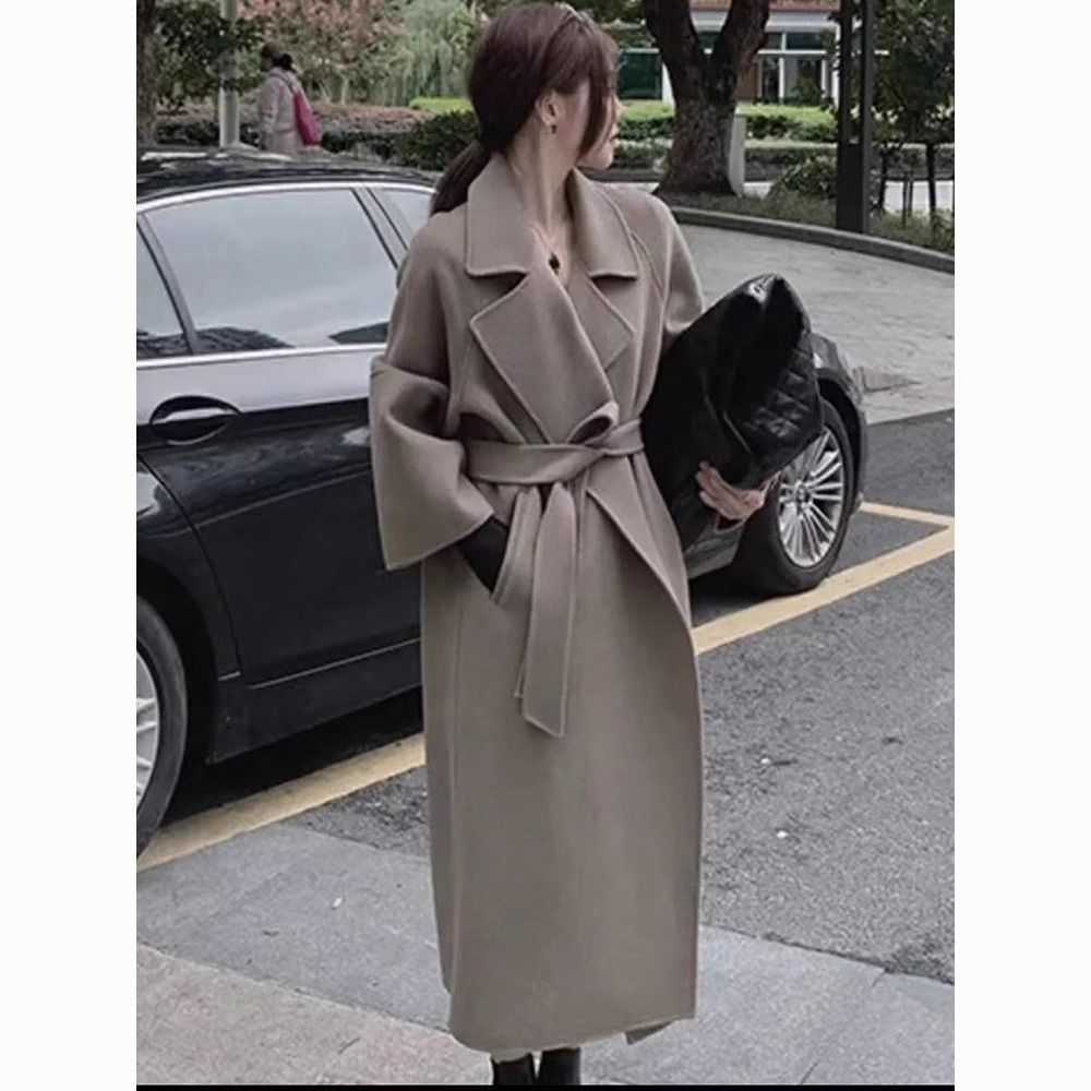 high sense reversible cashmere coat women‘s mid-length below the knee woolen coat double-faced woolen goods wool overcoat 2024 autumn and winter