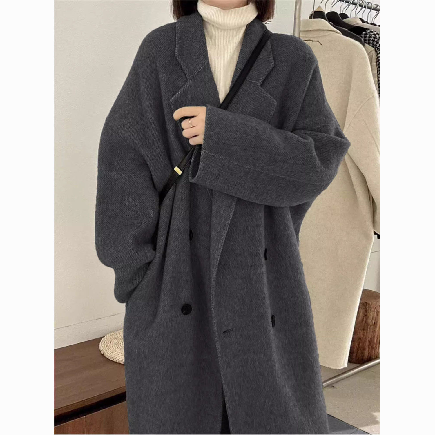 high-end reversible cashmere coat women‘s mid-length 2024 autumn and winter new korean style wool hepburn woolen coat