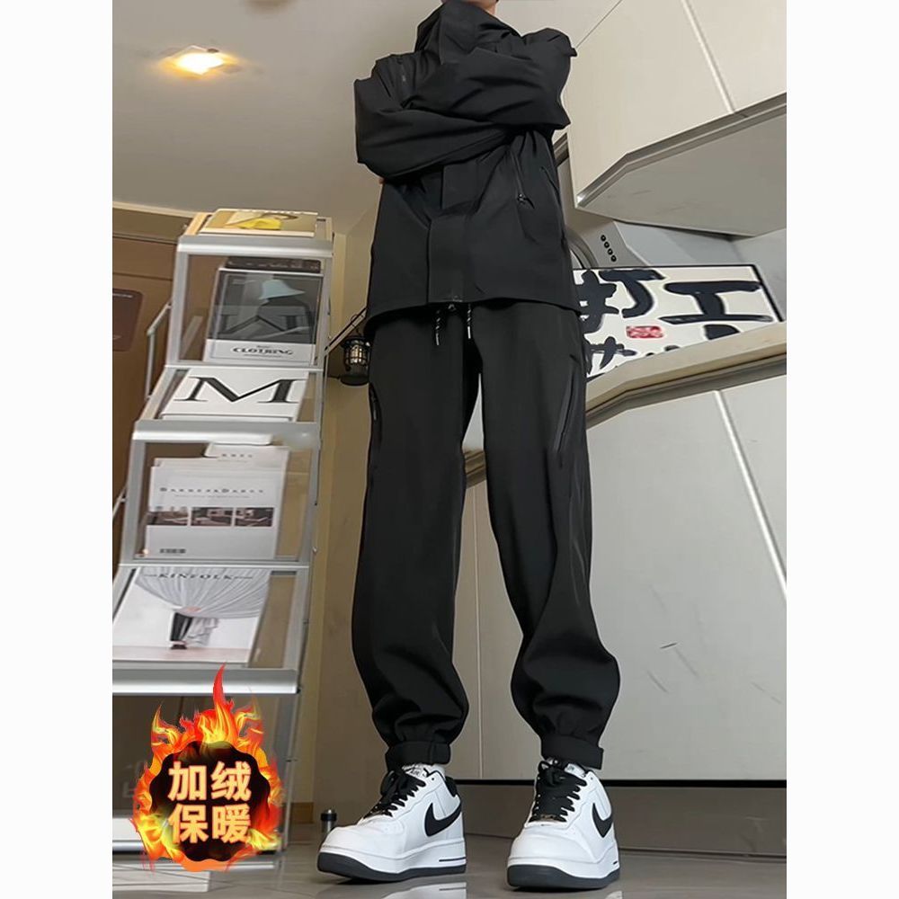 american-style functional zipper tactical pants men‘s autumn and winter fleece-lined high street pants fashion brand pu shuai waterproof windproof ankle banded pants