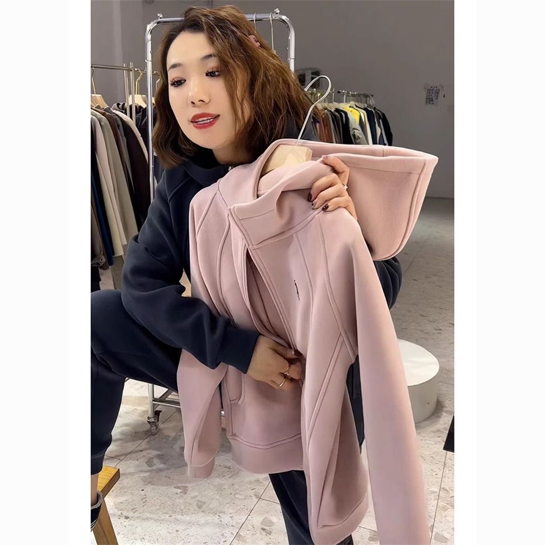 outlets ~ clearance foreign trade fleece-lined thickened western style hoodie coat female autumn and winter loose all-matching top