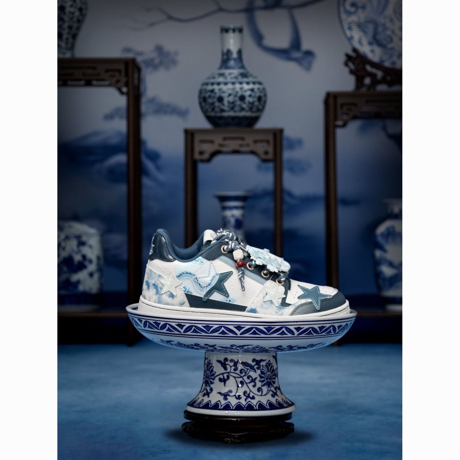 star shoes dragon year limited blue and white porcelain 2024 new couple low-top platform sneakers star shoes national fashion all-matching