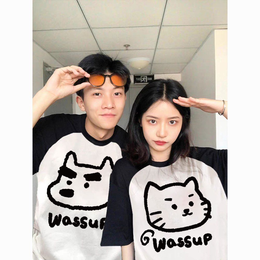 [two pieces] couple‘s raglan short-sleeved women‘s spring and summer new top clothes maillard loose cotton t-shirt men