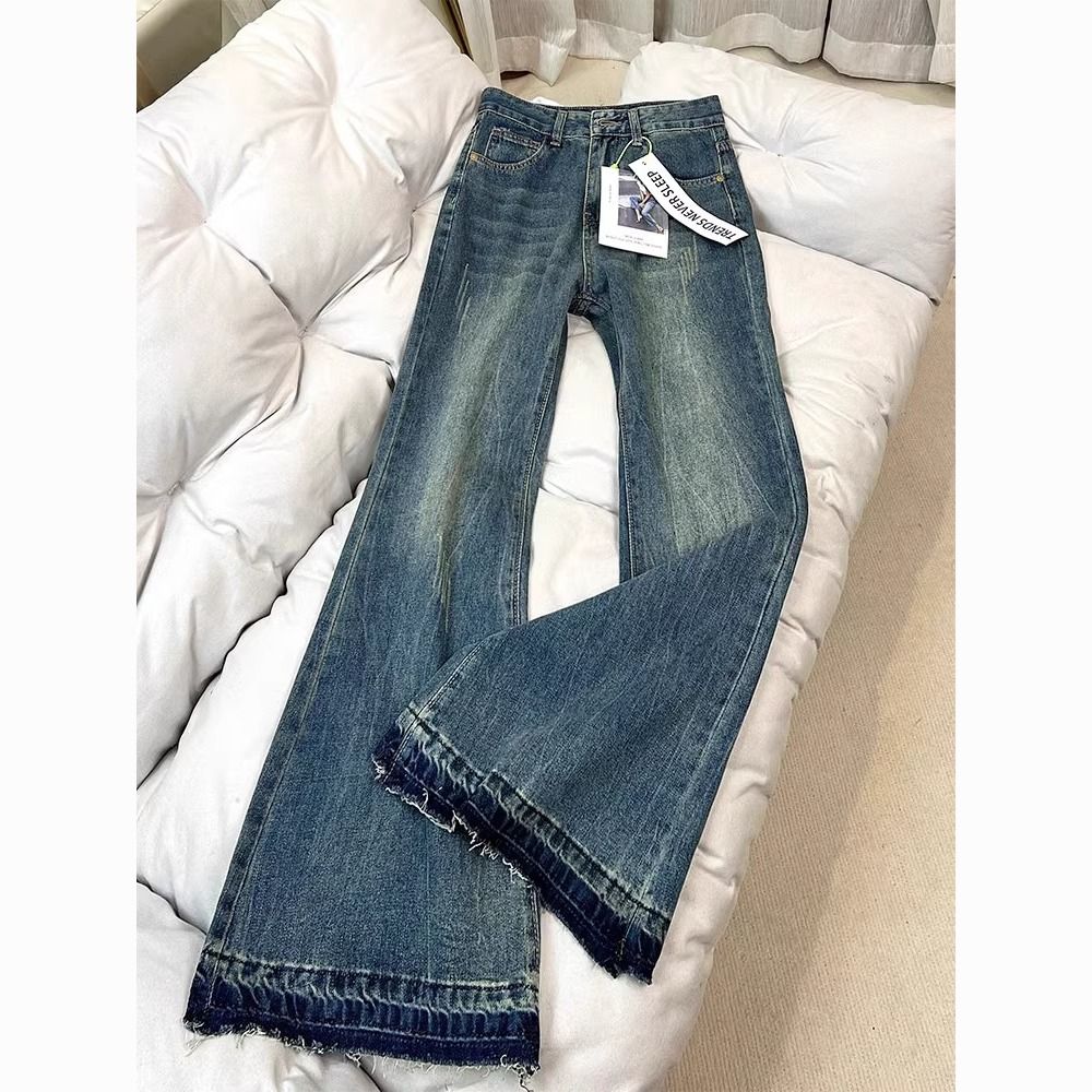 145 small retro high waist micro flared jeans women‘s american-style loose slimming wide leg mop long pants fashion