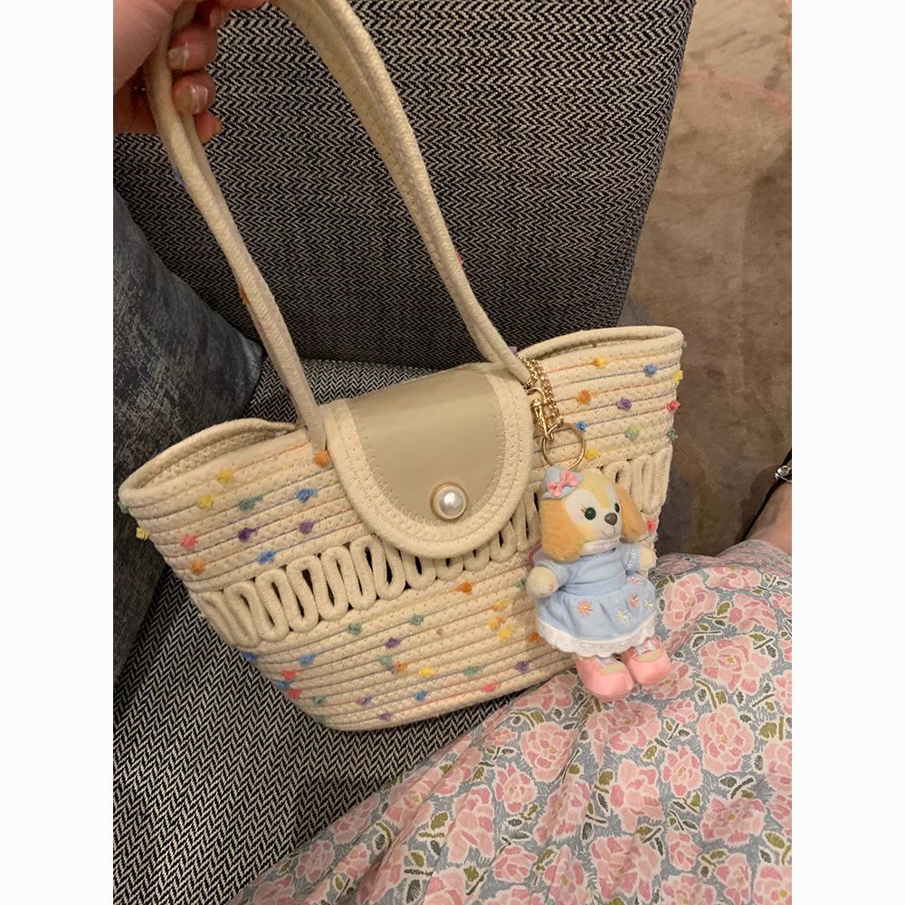 2024 new fashion large capacity bag women‘s woven portable western style tote bag niche mori style vegetable basket bag